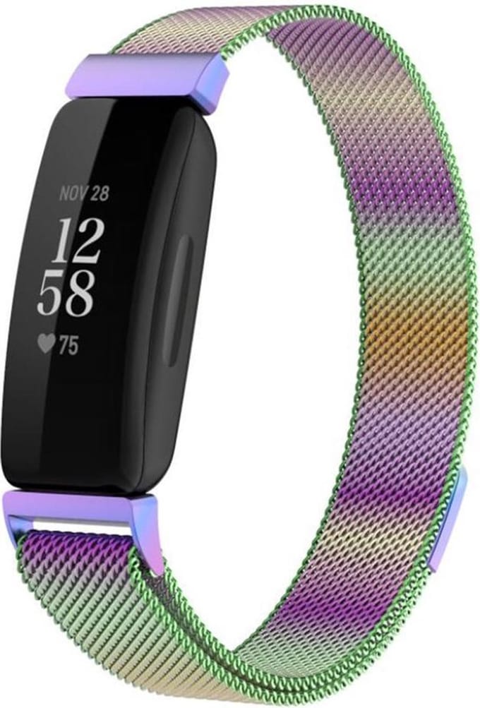 Shop4 - Fitbit Inspire Bandje - Large Metaal Regenboog Meerkleurig