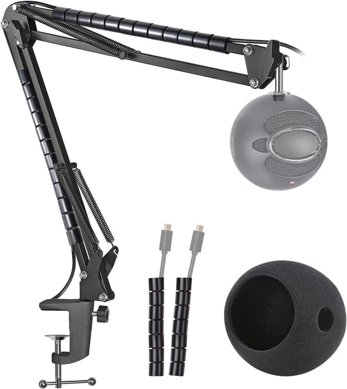 Microfoonstandaard met Windscherm - Verstelbare Boomarm en Popfilter Schuimhoes voor Blue Snowball ICE Microfoon