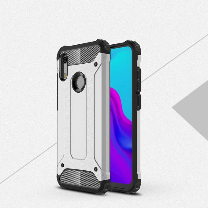 Ntech Hoesje Geschikt voor Huawei Y6 (2019) Dual layer Armor Hoesje - Zilver