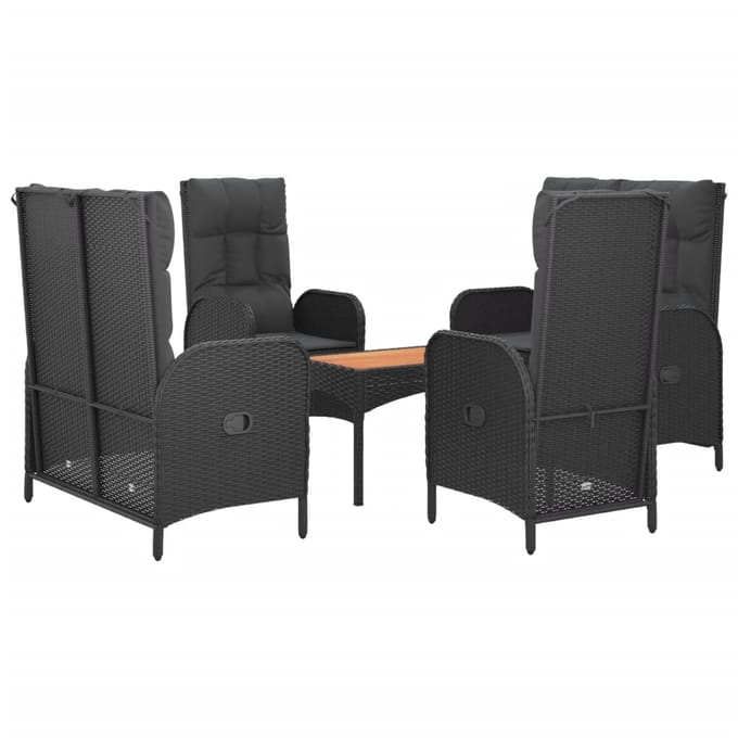 vidaXL - 5-delige - Tuinset - met - kussens - poly - rattan - zwart