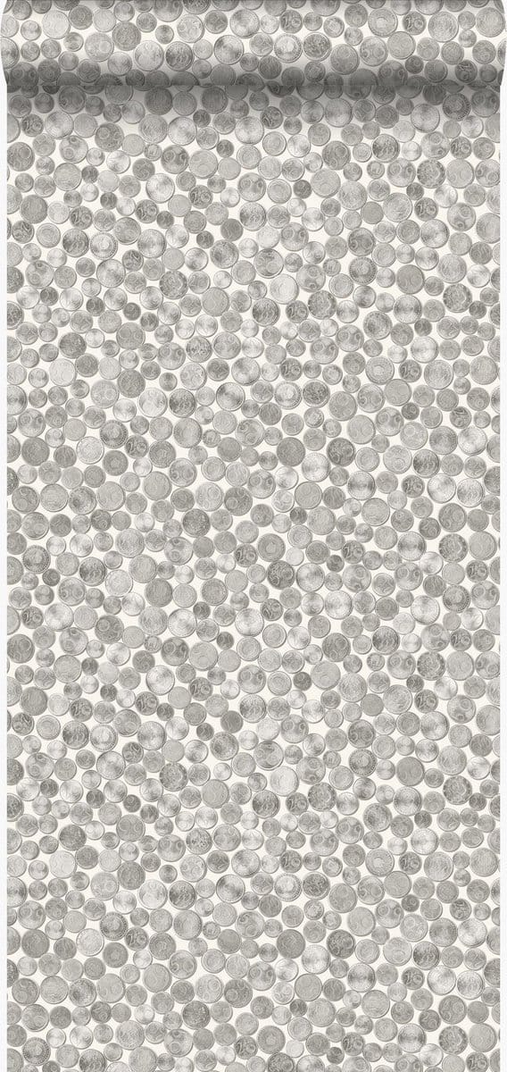 Origin Wallcoverings behang metallic munten ivoor wit en grijs - 53 cm x 10.05 m - 347459