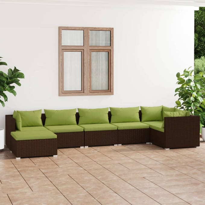 vidaXL - 7-delige - Loungeset - met - kussens - poly - rattan - bruin