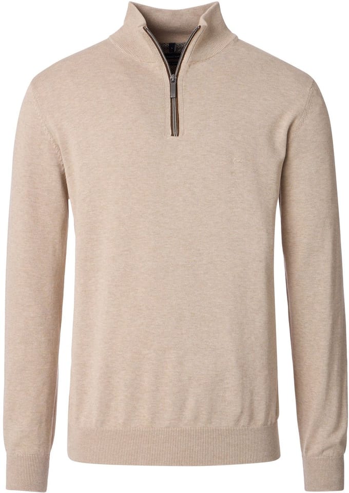 CASAMODA Halfzip Trui Solid Beige - Maat M - Heren - Quarter zip