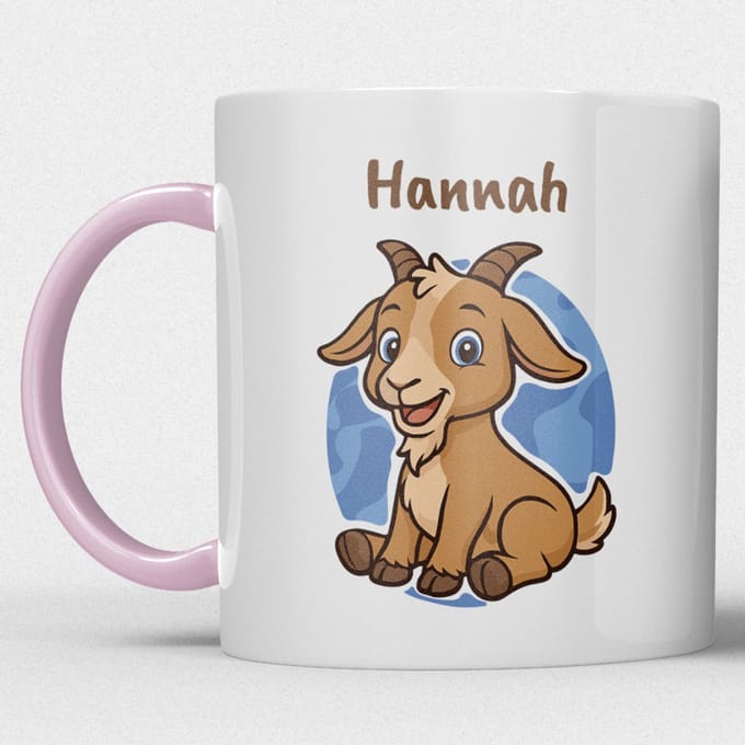 kindermok/kinderbeker | gepersonaliseerd met naam | met geit | roze | Schattige illustraties