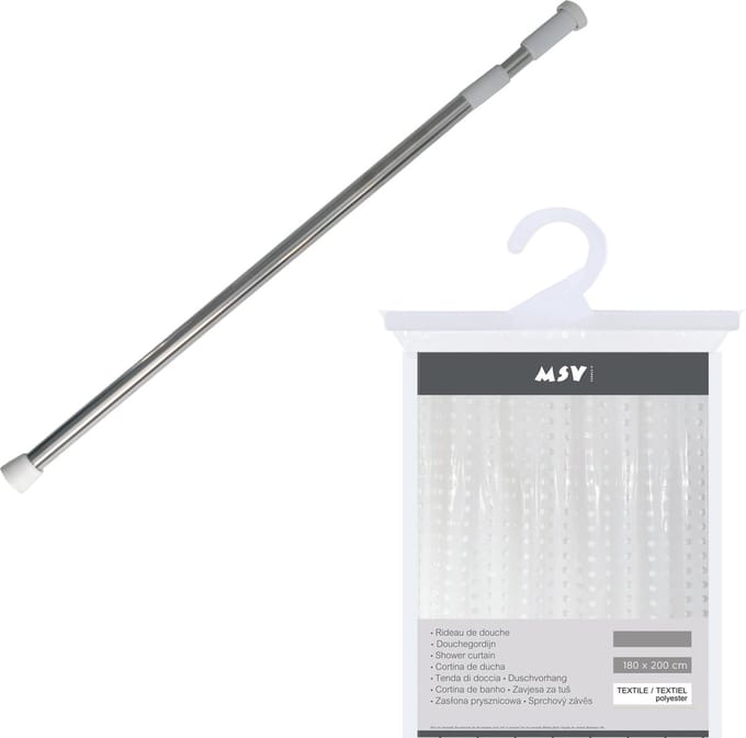 MSV Douchegordijn met ophangstang - uitschuifbaar 75-125 cm - wit - L180 x H200 cm - pvc