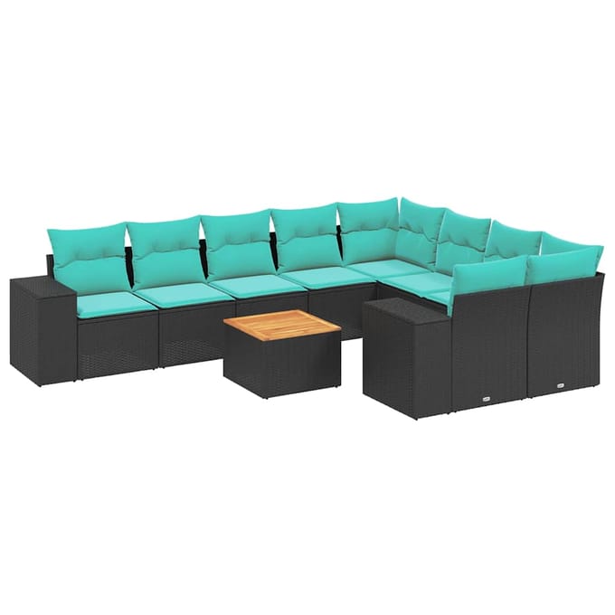 vidaXL - 10-delige - tuinbankset - met - kussens - van - zwart - polyrotan