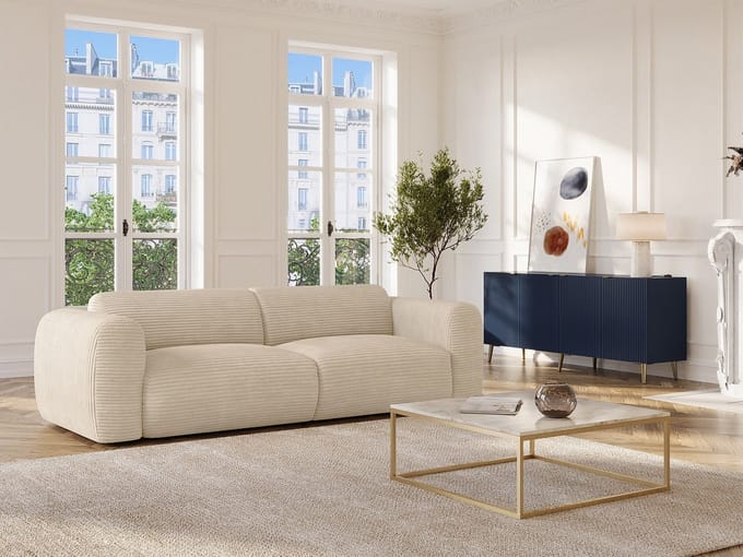 Vente-unique Vierzitsbank in beige ribfluweel - POGNI van Maison Céphy