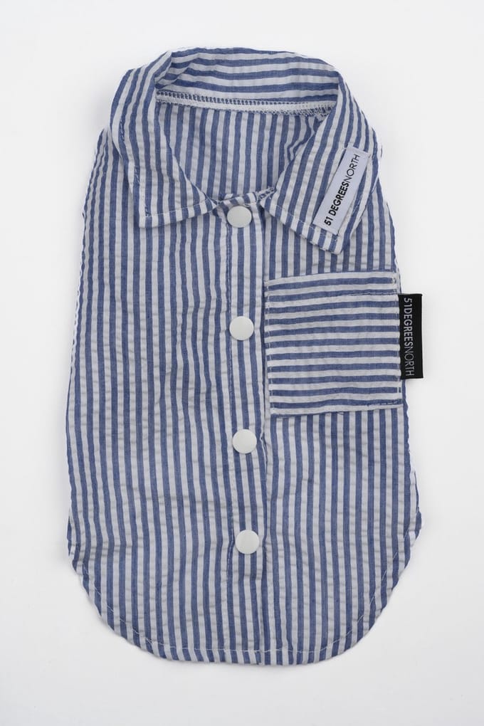 51 Degrees North Seersucker Shirt Dark Navy - Hondenkleding - 32 cm