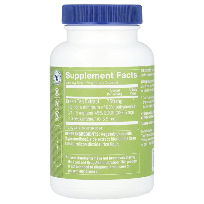The Vitamin Shoppe, extrait de thé vert, triple concentration, décaféiné, 100 gélules végétales