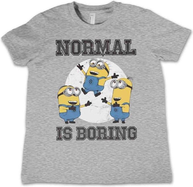 Minions Kinder Tshirt -Kids tm 10 jaar- Normal Life Is Boring Grijs