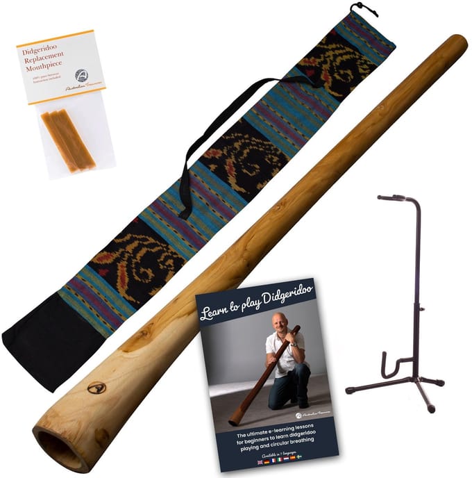 Didgeridoo Set Hout 130cm – Inclusief Tas, Lesmateriaal & Standaard