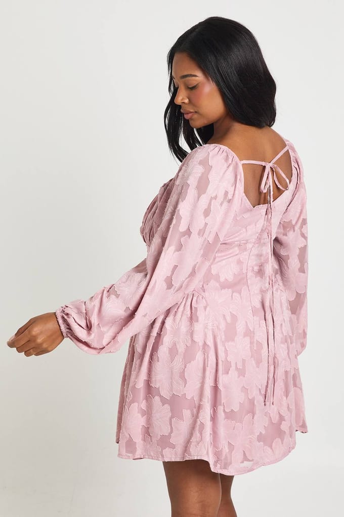 boohoo Dames Plus Burnout Chiffon Boerinnetje Skater Jurk | Roze | Maat: 44