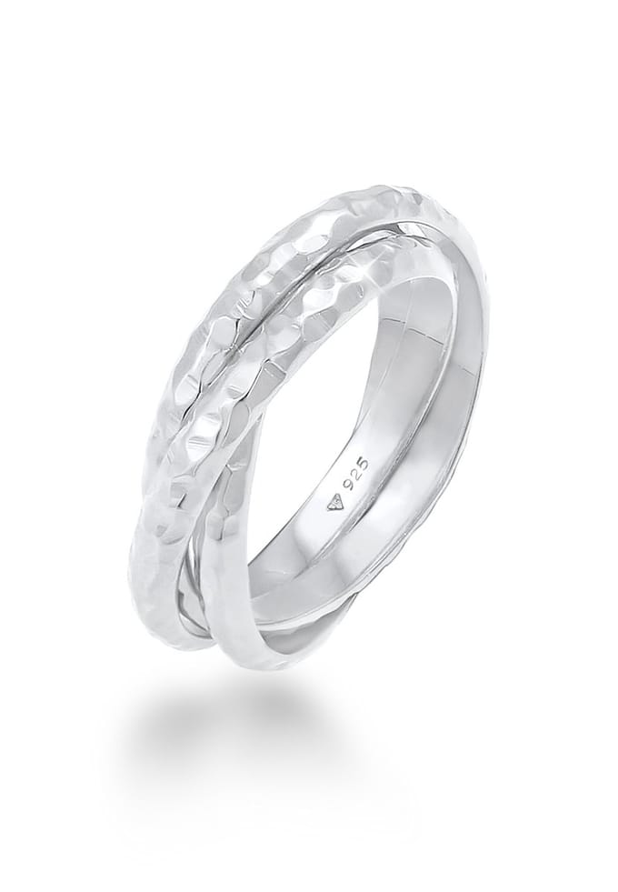 Elli - Ring - Dames Wikkelring Basic Klassiek Gehamerd Trend in verguld 925 Sterling Zilver - Dames