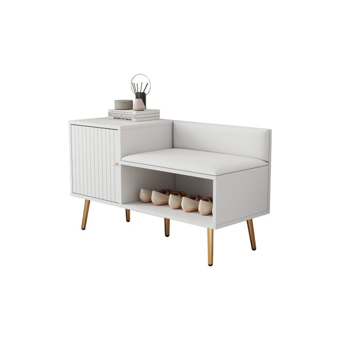 Schoenenkast - MUVOE - Modern - Wit en goud - Gestoffeerd - Opbergruimte wit