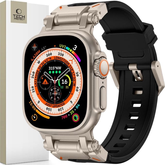 Tech-Protect Delta Pro Strap for Apple Watch 4 / 5 / 6 / 7 / 8 / 9 / SE / Ultra 1 / 2 (42 / 44 / 45 / 49 mm) - Black and Titanium