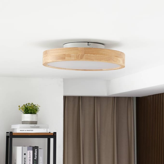 Lindby LED plafondlamp Milada, eiken, CCT, afstandsbediening