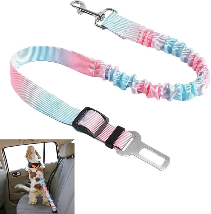 Autogordel Hond - Hondenriem Auto - Veilig Reizen - Elastisch Schokabsorberend - 50-80 cm - Blauw Roze