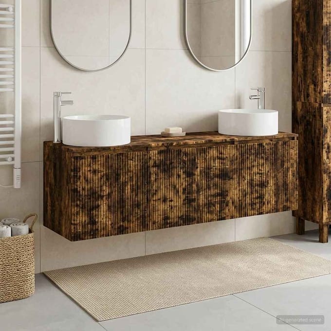 vidaXL - Badkamerkast - set - 3 - st - Gerookt - eiken - 161,5 - x - 44,5 - x - 80 - cm