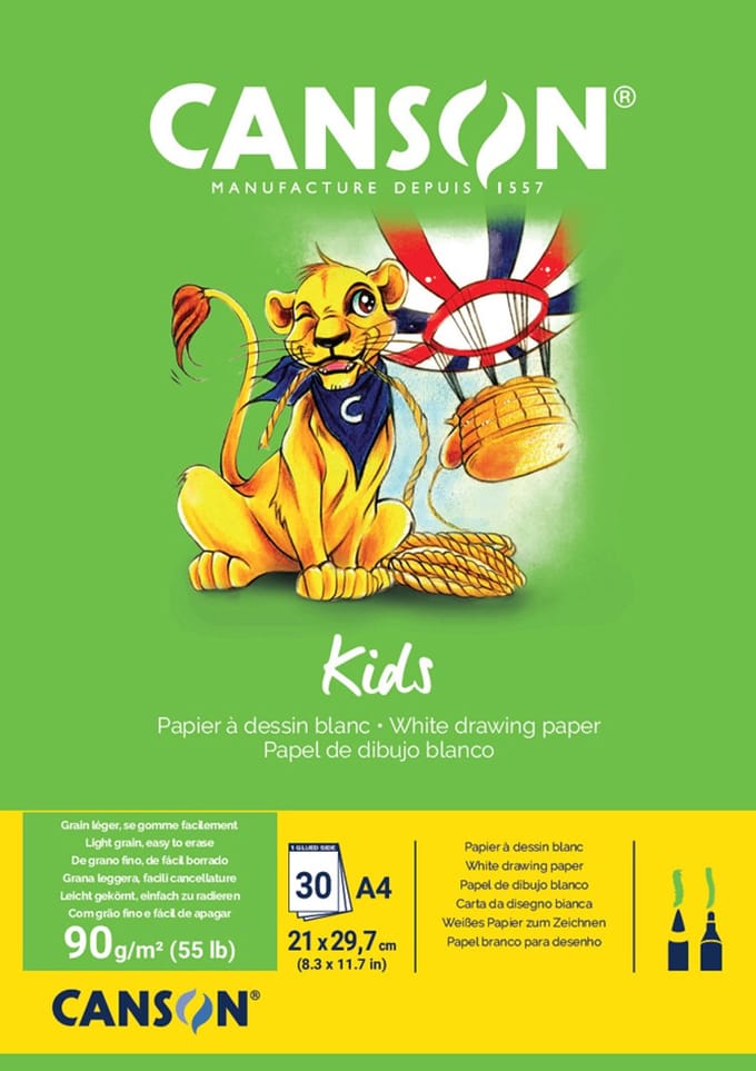 Tekenschetsblok voor kinderen, A2 formaat, 90 g/m², 30 vellen