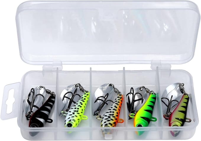 Jig Spinner Set voor Vissen - 5 Stuks, UV-actief, 20g voor Snoek, Baars en Forel