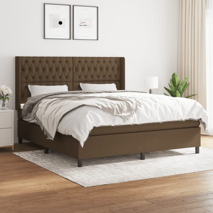vidaXL - Boxspring - met - matras - stof - donkerbruin - 180x200 - cm