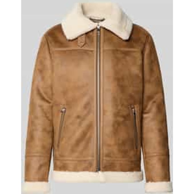 Regular fit jack met kraag van imitatiebont in leerlook
