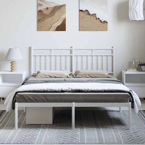 vidaXL - Bedframe - met - hoofdbord - metaal - wit - 135x190 - cm