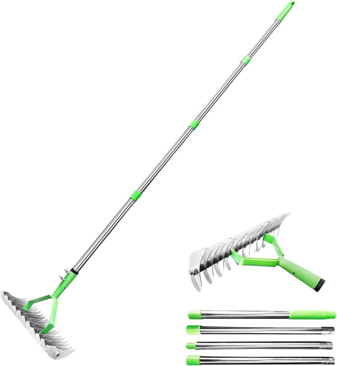 Wicker Rake - Lawn Rake - Tuin Onderhoud - Robuuste Metalen Constructie - 30cm Breed - Groen