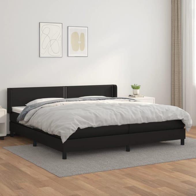 vidaXL - Boxspring - met - matras - kunstleer - zwart - 200x200 - cm