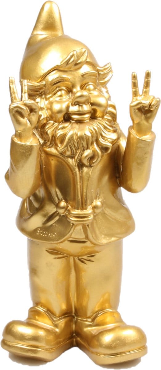 Stoobz Design Tuinkabouter - goudkleurig - peace - 31 cm - polystone - tuinbeeldje