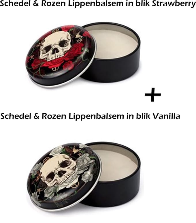 Set van 2 Lippenbalsems in blik Schedel & Rozen Strawberry & Vanilla