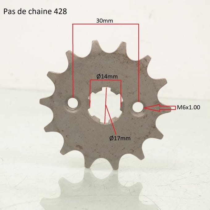 Voortandwiel voor Chinese pitbike 100 14 tanden spoed 428 Ø14/17mm Nieuw