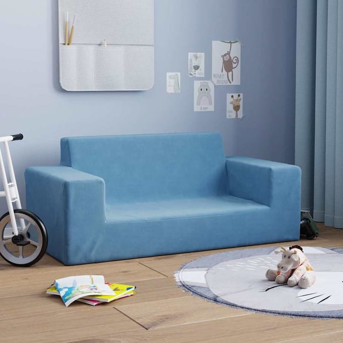 vidaXL - Kinderbank - 2-zits - zacht - pluche - blauw