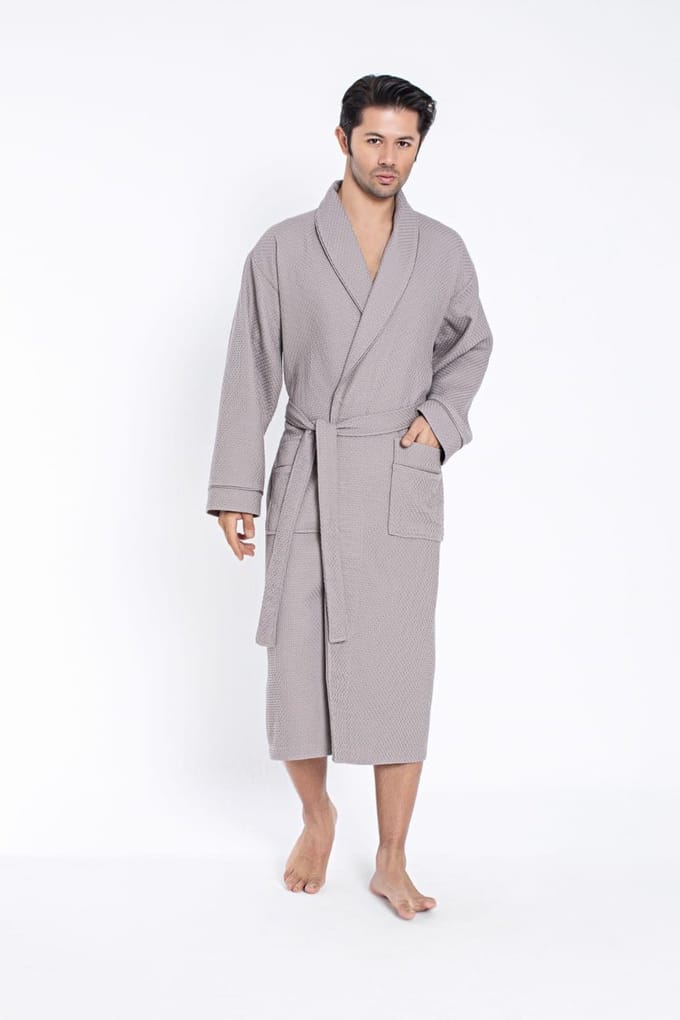 Waffle Heren Badjas Denis /Grijs / L/XL