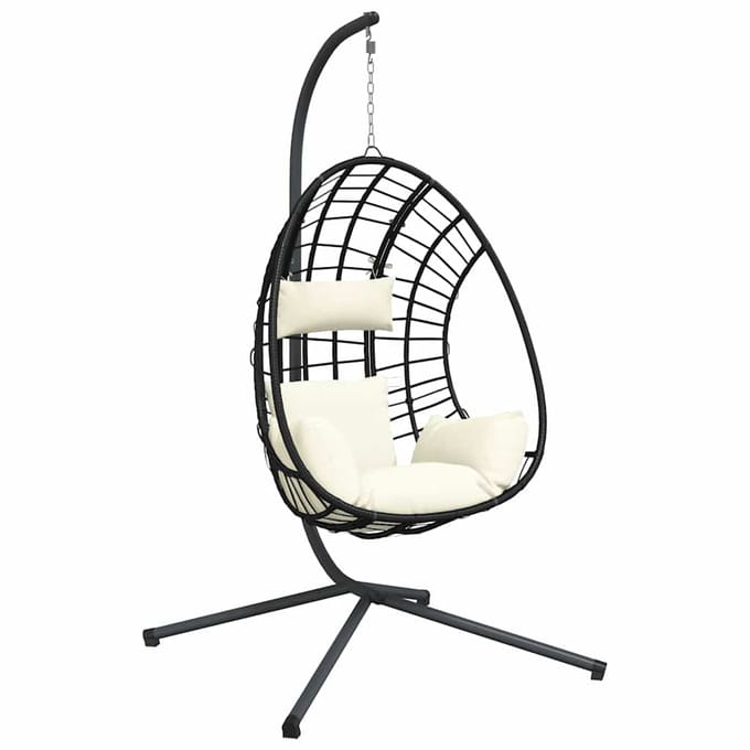 vidaXL - Hangstoel - met - standaard - rattan - en - staal - beige