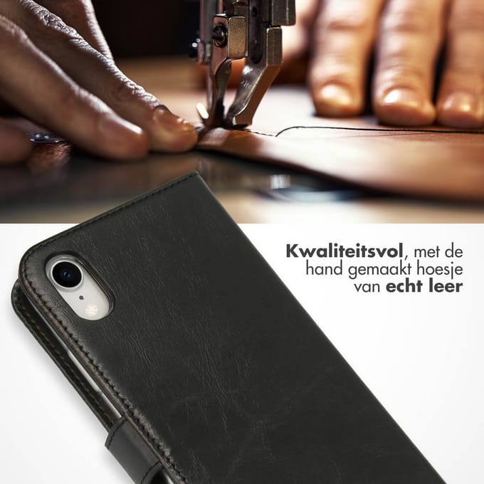 Selencia Hoesje - Geschikt voor Apple iPhone XR - Echt Lederen Bookcase - Zwart
