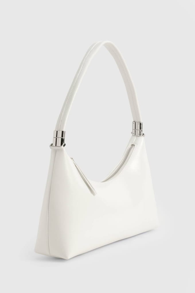 boohoo Dames Glanzende PU Schoudertas Met Crossbody Riem | Wit