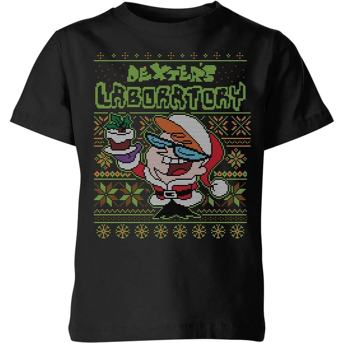 Dexter's Lab Pattern Kids' Christmas T-Shirt - Black - 122/128 (7-8 jaar)