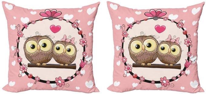 ABAKUHAUS Uil Kussenhoes Set – 2x45x45 cm – Dubbelzijdig bedrukt – Microvezel