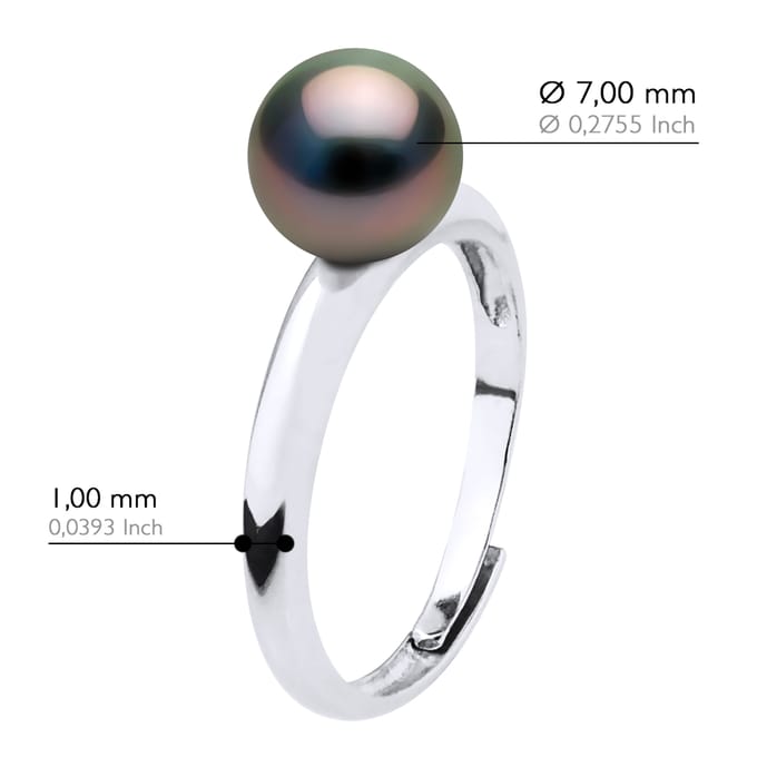 Ring Domed - Echte Cultured Tahiti Parels Rond 7-8 mm