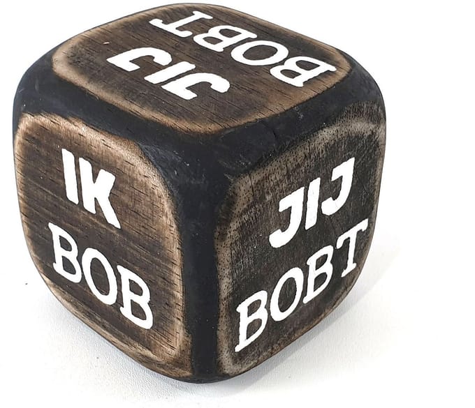 Dobbelsteen 8x8cm jij bobt, ik bob black wash