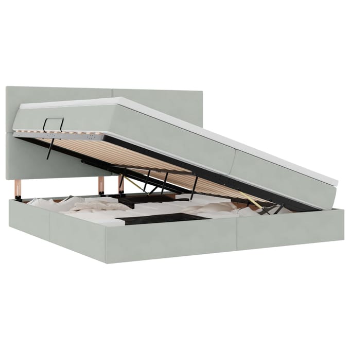vidaXL - LED - opbergbed - met - matras - Lichtgrijs - 200 - x - 200 - cm - Fluweel