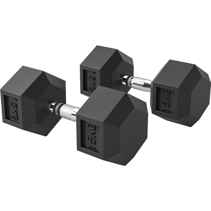 HOMCOM Rubberen Dumbbell Metaal, Rubber 15,5B x 15,5T x 33,6H cm Zwart