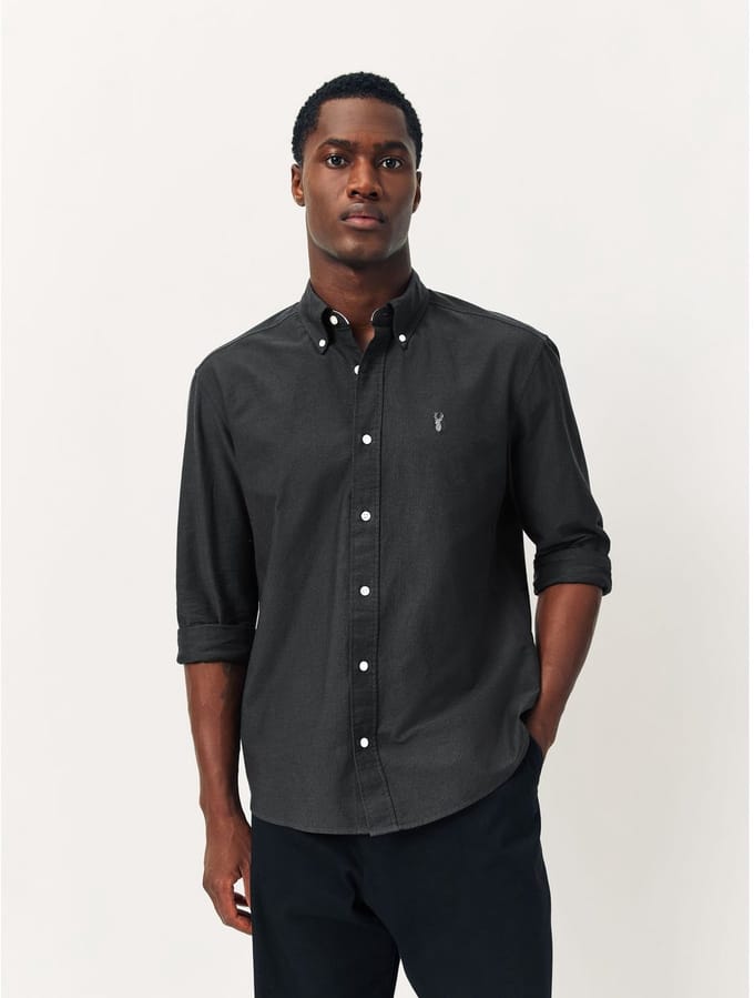 Next - Heren - Slim-fit Oxford-overhemd met lange mouwen - Grijs