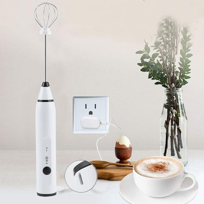 Oplaadbare Melkopschuimer Elektrische Koffiemixer Handheld Eierklopper Huishoudelijke Keukengereedschappen Wit wit