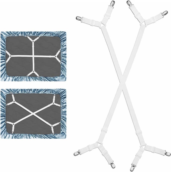 Verstelbare bedlakenspanners met metalen clips, ideaal voor bedden, babybedden en sofa's, 2 stuks
