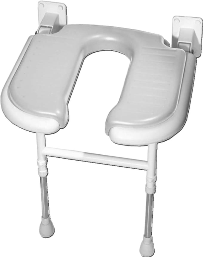 Douchezitje Opklapbaar U-vorm - 46 cm breed - Wand gemonteerde douchekruk met uitsparing
