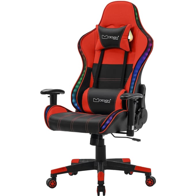 ML-Design Gaming Stoel met RGB LED-verlichting en Bluetooth Speakers, Rood, Kunstleer, Ergonomische Bureaustoel, Hoge Rugleuning, Hoofdsteun, Lendenkussen, Draaibaar Verstelbaar, Racing Gamer Chair