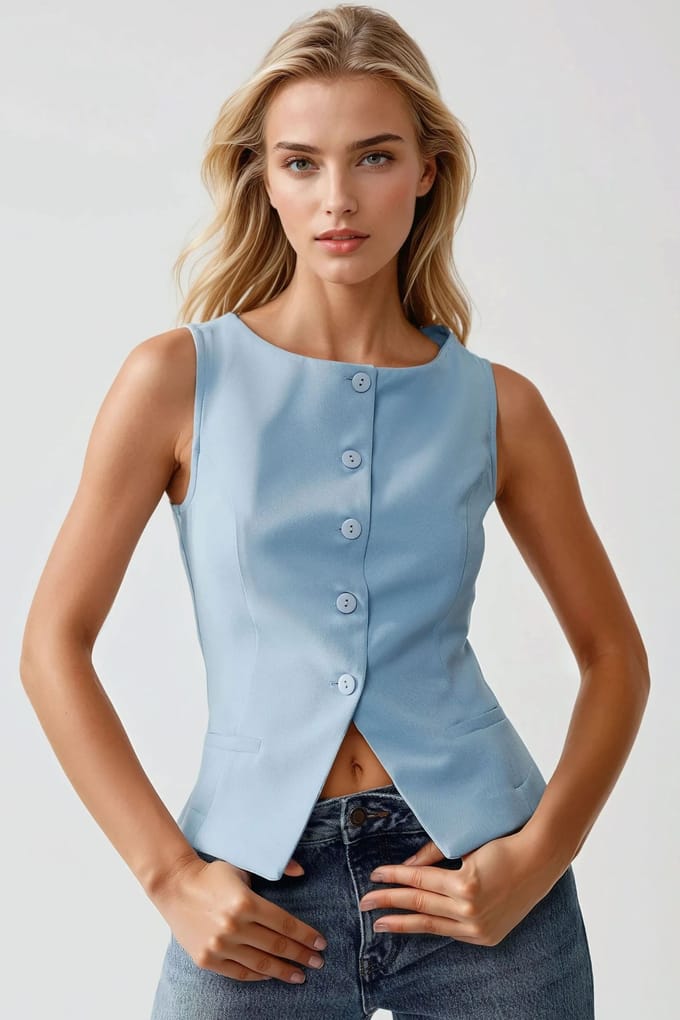 Getailleerde Mouwloze Coltrui met Knopdetails