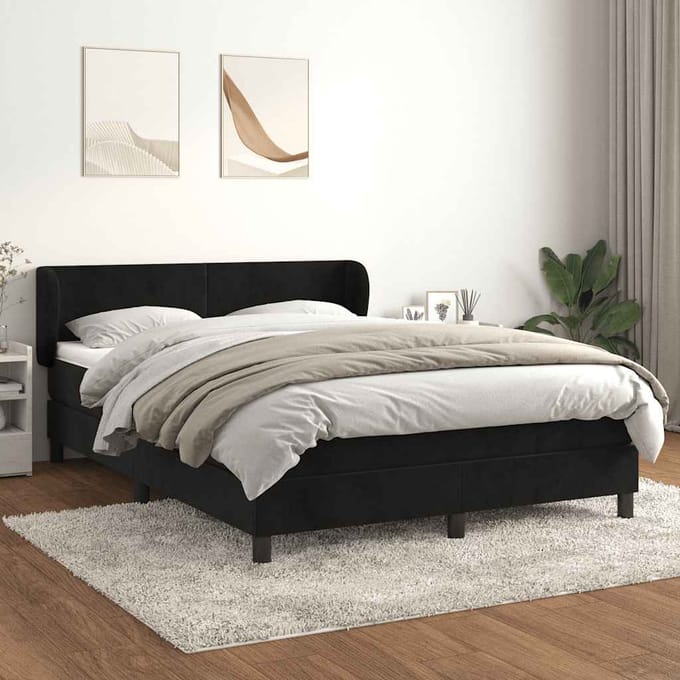 vidaXL - Boxspring - met - matras - fluweel - zwart - 140x200 - cm